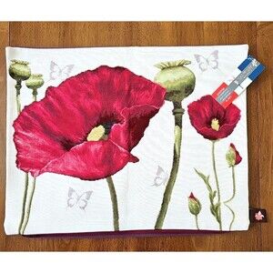 Art De Lys Tissage French Tapestry Throw Pillow Cover NEW Red Poppies 15"x19"